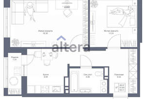 2-к квартира, вторичка, 54м2, 22/22 этаж