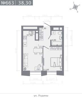 1-к квартира, строящийся дом, 38м2, 16/23 этаж