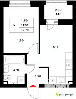 1-к квартира, вторичка, 33м2, 10/22 этаж
