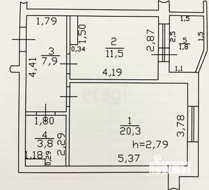 1-к квартира, вторичка, 44м2, 7/9 этаж