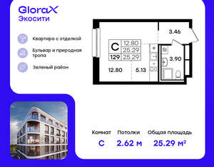Студия квартира, вторичка, 25м2, 3/8 этаж