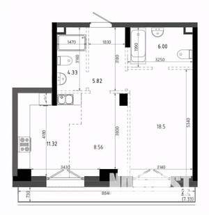 1-к квартира, вторичка, 57м2, 4/19 этаж
