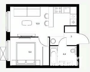 1-к квартира, вторичка, 32м2, 12/12 этаж