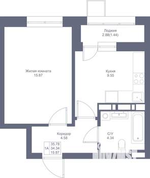 1-к квартира, вторичка, 36м2, 9/17 этаж