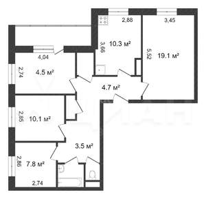 4-к квартира, вторичка, 85м2, 10/10 этаж