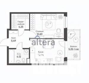 1-к квартира, вторичка, 44м2, 5/9 этаж