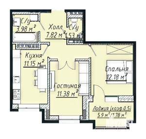 2-к квартира, строящийся дом, 51м2, 3/7 этаж