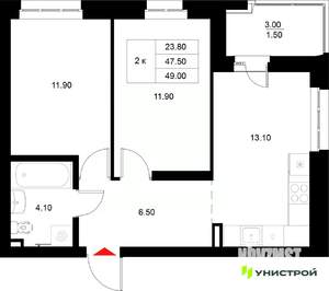 2-к квартира, вторичка, 49м2, 11/22 этаж