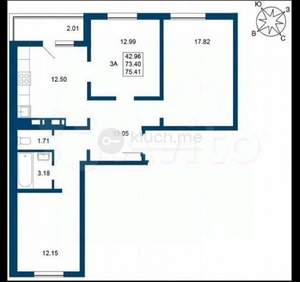 3-к квартира, вторичка, 74м2, 7/19 этаж
