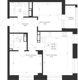 2-к квартира, вторичка, 58м2, 9/23 этаж