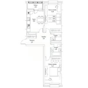 2-к квартира, вторичка, 64м2, 7/9 этаж