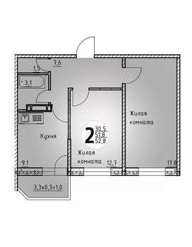 2-к квартира, вторичка, 53м2, 4/7 этаж