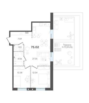 2-к квартира, вторичка, 75м2, 1/5 этаж