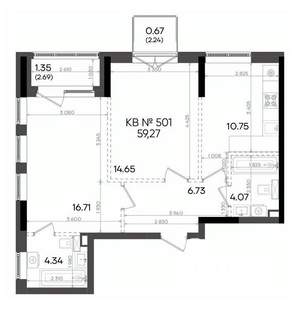 2-к квартира, вторичка, 59м2, 19/23 этаж