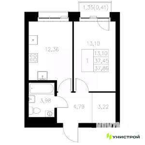 1-к квартира, вторичка, 38м2, 5/8 этаж