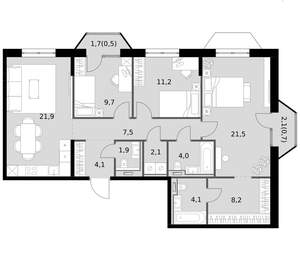 4-к квартира, вторичка, 97м2, 12/14 этаж