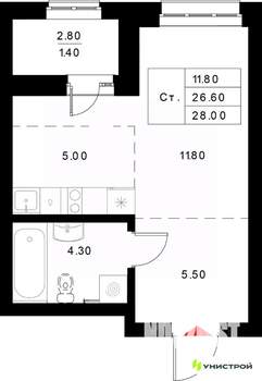 1-к квартира, вторичка, 28м2, 10/22 этаж