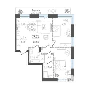 2-к квартира, строящийся дом, 78м2, 4/4 этаж