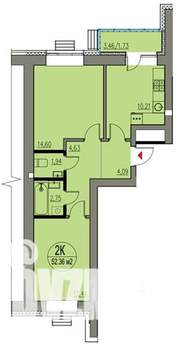 2-к квартира, строящийся дом, 52м2, 9/10 этаж