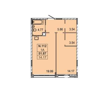 1-к квартира, вторичка, 52м2, 1/5 этаж