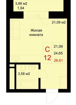Студия квартира, строящийся дом, 27м2, 6/10 этаж