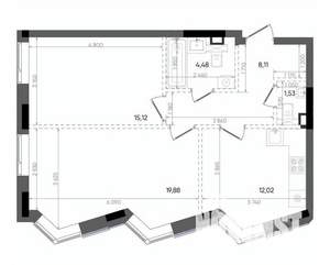 2-к квартира, вторичка, 61м2, 7/14 этаж