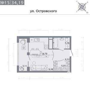 Студия квартира, вторичка, 34м2, 3/8 этаж