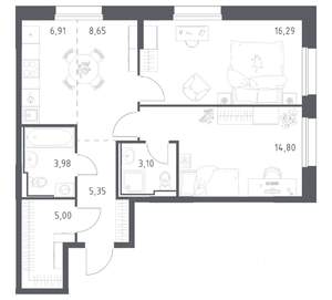 2-к квартира, вторичка, 64м2, 22/23 этаж
