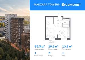 1-к квартира, вторичка, 35м2, 8/15 этаж