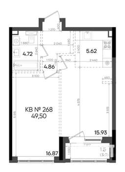 2-к квартира, вторичка, 50м2, 19/23 этаж