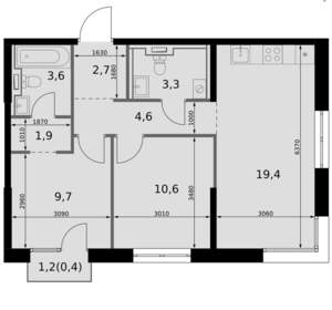 2-к квартира, вторичка, 56м2, 6/20 этаж