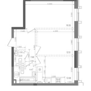 2-к квартира, строящийся дом, 55м2, 15/22 этаж