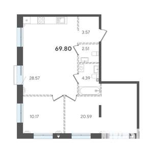 2-к квартира, строящийся дом, 70м2, 2/5 этаж