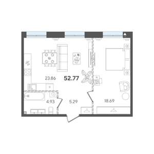 1-к квартира, строящийся дом, 53м2, 4/5 этаж