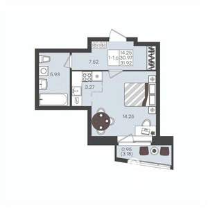 1-к квартира, вторичка, 32м2, 13/22 этаж