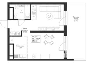 1-к квартира, вторичка, 44м2, 4/25 этаж