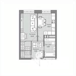 1-к квартира, вторичка, 36м2, 6/19 этаж