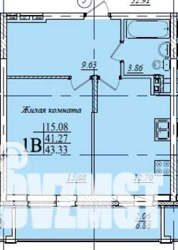 1-к квартира, сданный дом, 43м2, 2/19 этаж