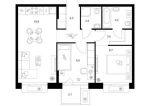 2-к квартира, вторичка, 55м2, 11/26 этаж
