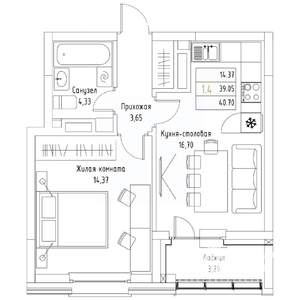 1-к квартира, вторичка, 41м2, 2/9 этаж