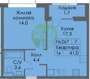 1-к квартира, вторичка, 41м2, 7/26 этаж