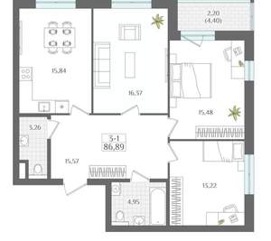 3-к квартира, вторичка, 87м2, 10/22 этаж