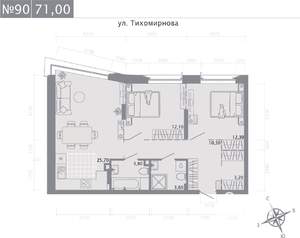 2-к квартира, строящийся дом, 71м2, 2/5 этаж
