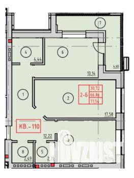 2-к квартира, строящийся дом, 72м2, 9/9 этаж