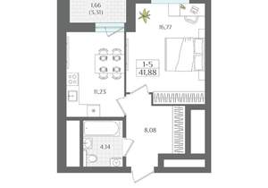 1-к квартира, вторичка, 42м2, 5/22 этаж
