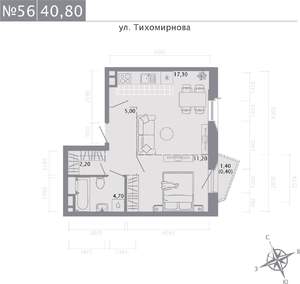 1-к квартира, строящийся дом, 41м2, 3/5 этаж