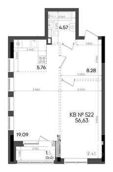 2-к квартира, вторичка, 57м2, 21/23 этаж