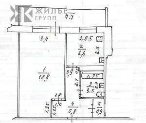 1-к квартира, вторичка, 36м2, 5/9 этаж