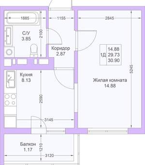 1-к квартира, вторичка, 31м2, 15/19 этаж