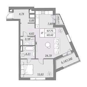 2-к квартира, вторичка, 68м2, 3/9 этаж